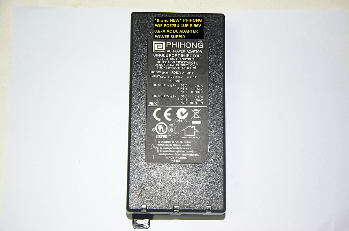 *Brand NEW* PHIHONG 56V 0.67A AC DC ADAPTER POE POE75U-1UP-R POWER SUPPLY